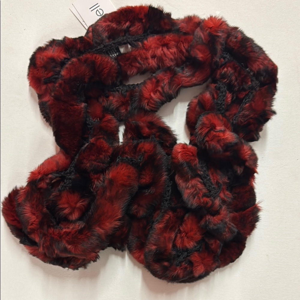 Surell Red and Black Faux Fur Scarf Plush and Cozy